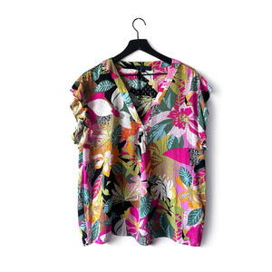 Rachel Roy Vibrant Colorful Tropical Printed Blouse Women's Size L